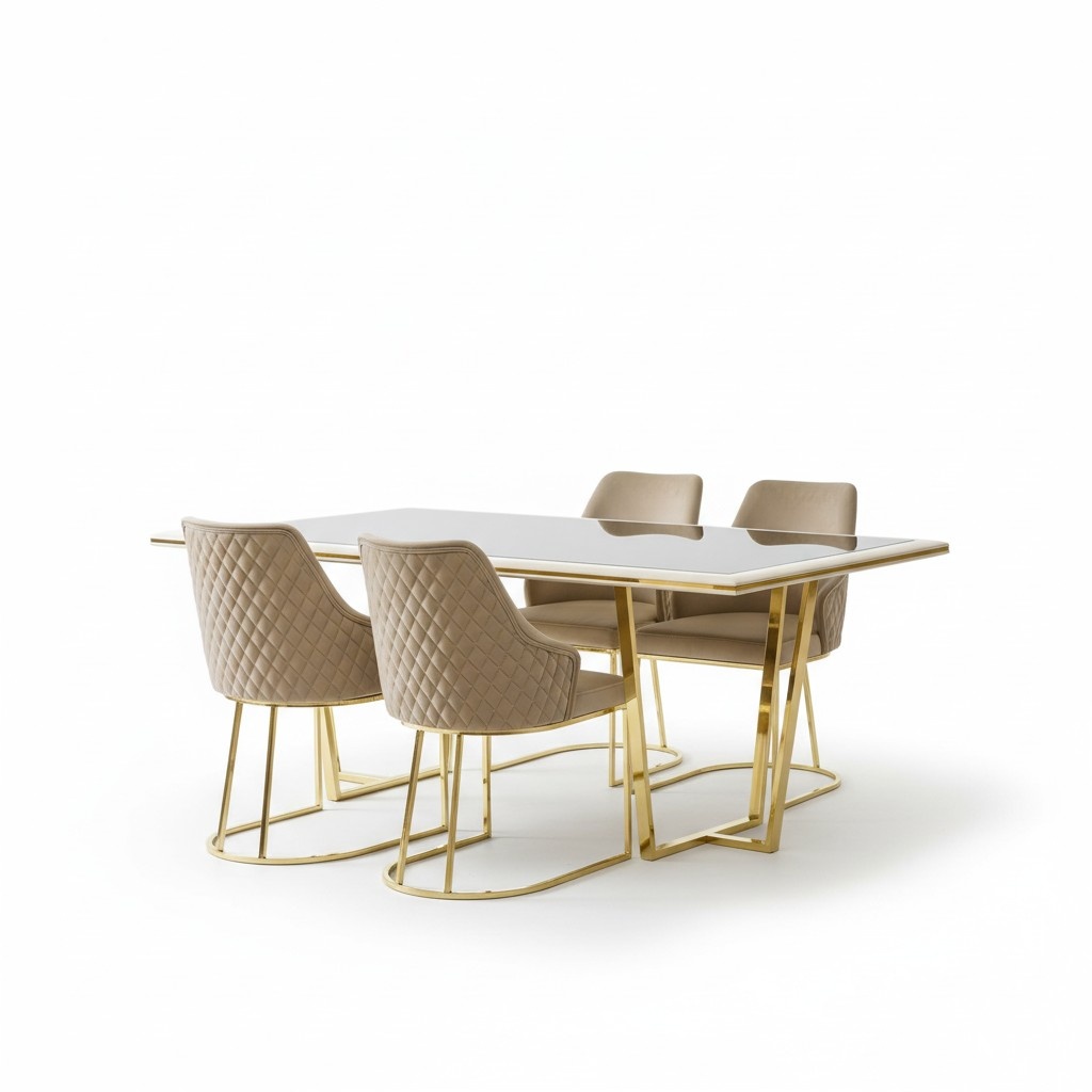 Dining set Luxury dining set Dining table chairs 7pcs Beige Gold Set