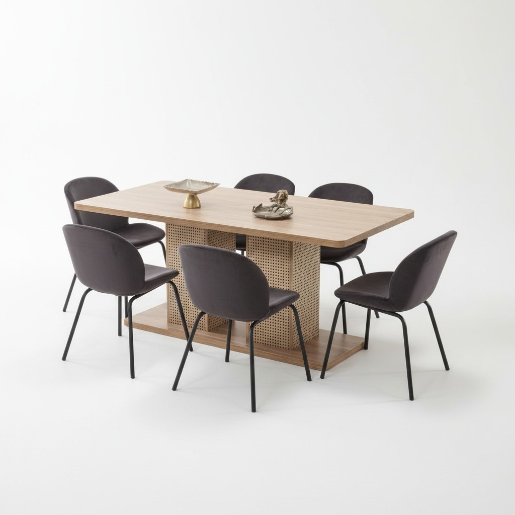 Dining room 6 chairs dining table complete 7 pieces modern luxury design furniture