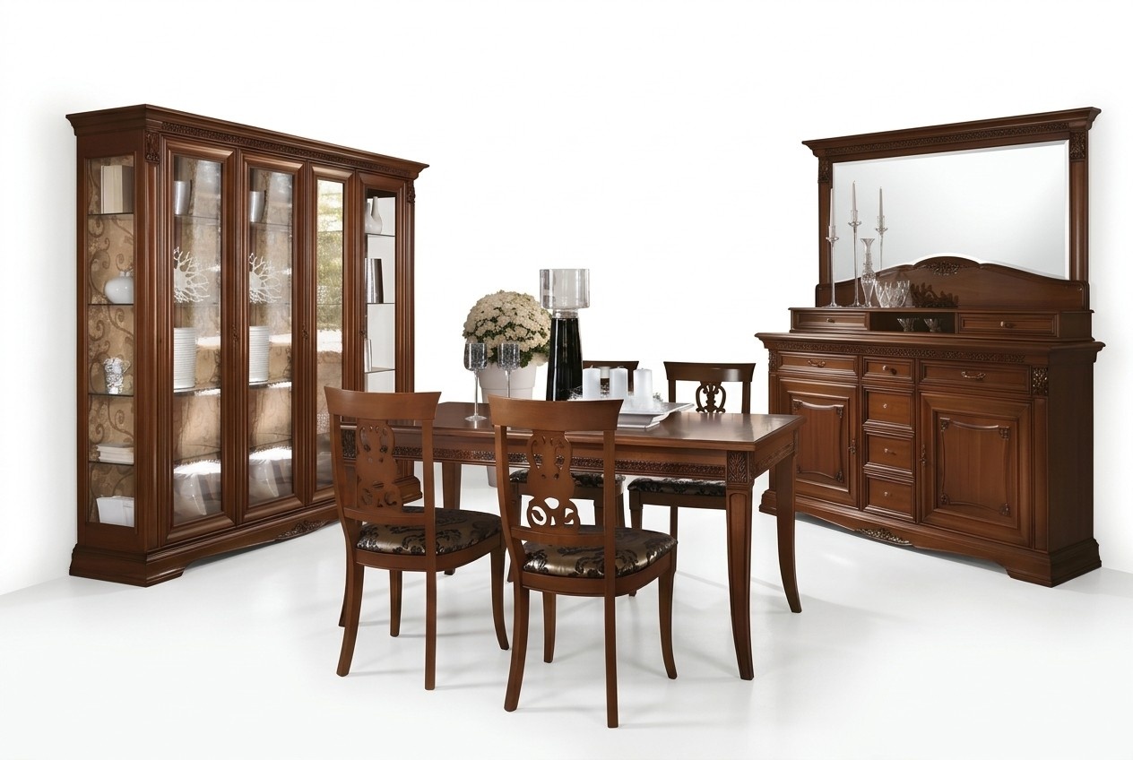 Dining Room Set Table Sideboard 4x Chair Set Glass Cabinet 8pcs. Real wood