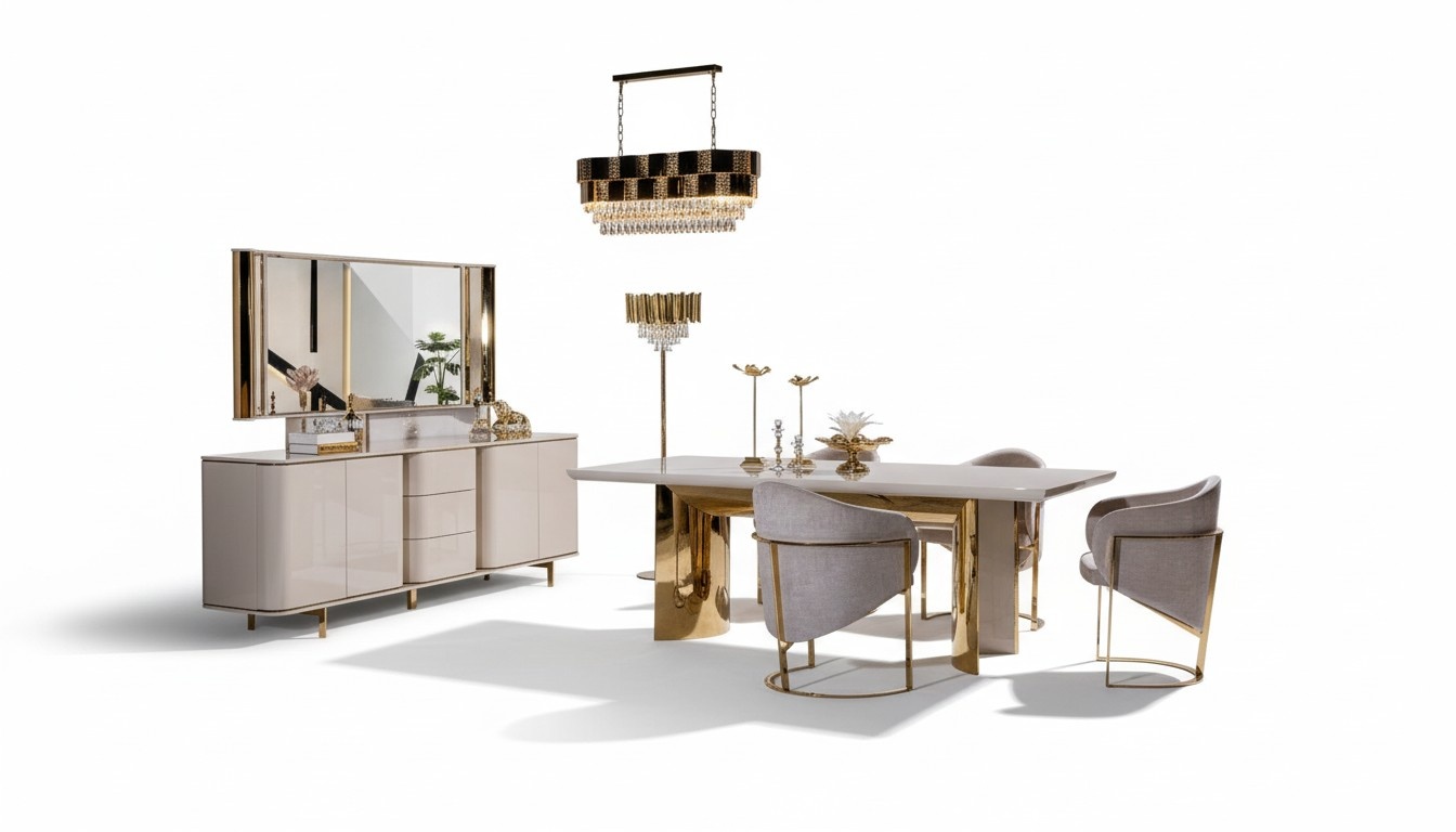 Dining room complete table 4 chairs sideboard mirror set 7-piece dining table