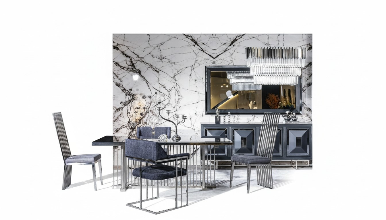 Dining room complete table 4 chairs sideboard mirror set 7-piece dining table