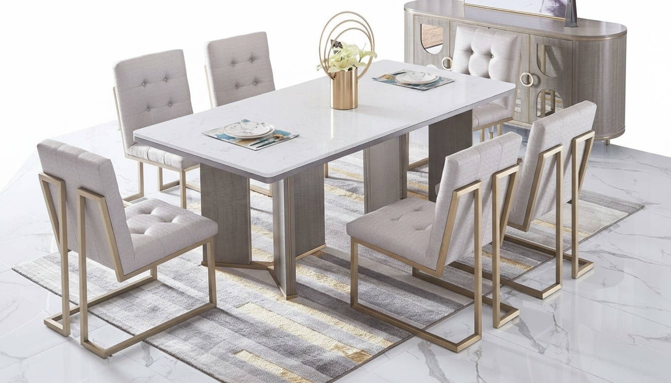 Dining Room Design Furniture Chair Set Table 6 Armchairs Set New 7 pcs.