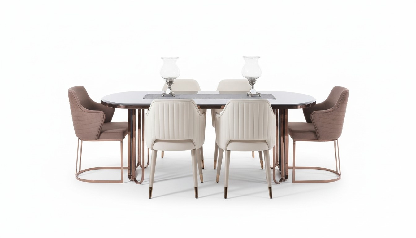Dining room dining set dining area luxury dining table chairs beige set 9pcs wood
