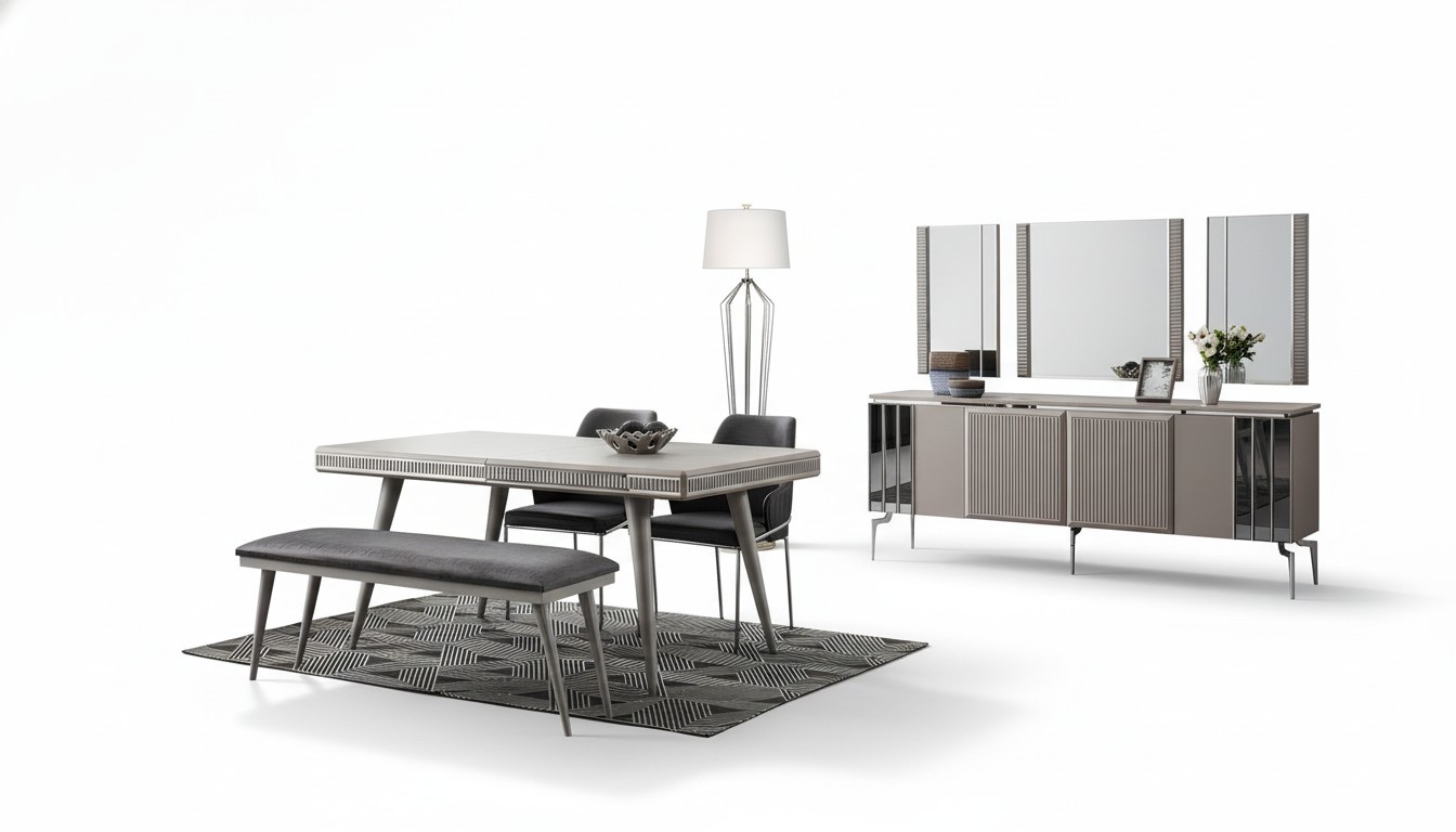 Dining room furniture Dining set Dining table chairs 9pcs Gray