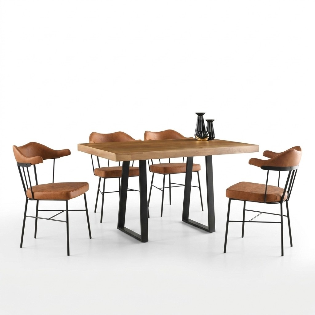 Dining room furniture dining set eating area dining table chairs 7-piece brown table