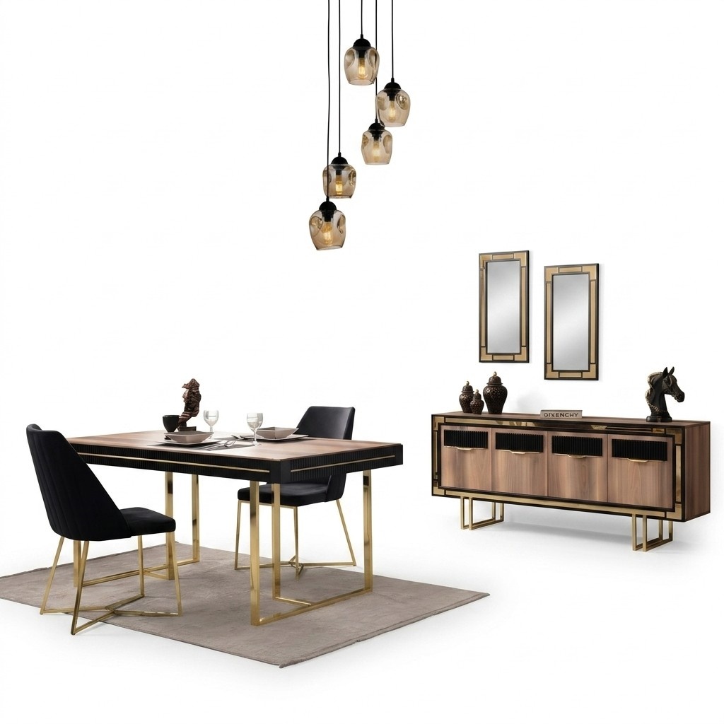 Dining Room Furniture Dining Table Brown 2pcs Sideboard Dining Room Table Wood Table