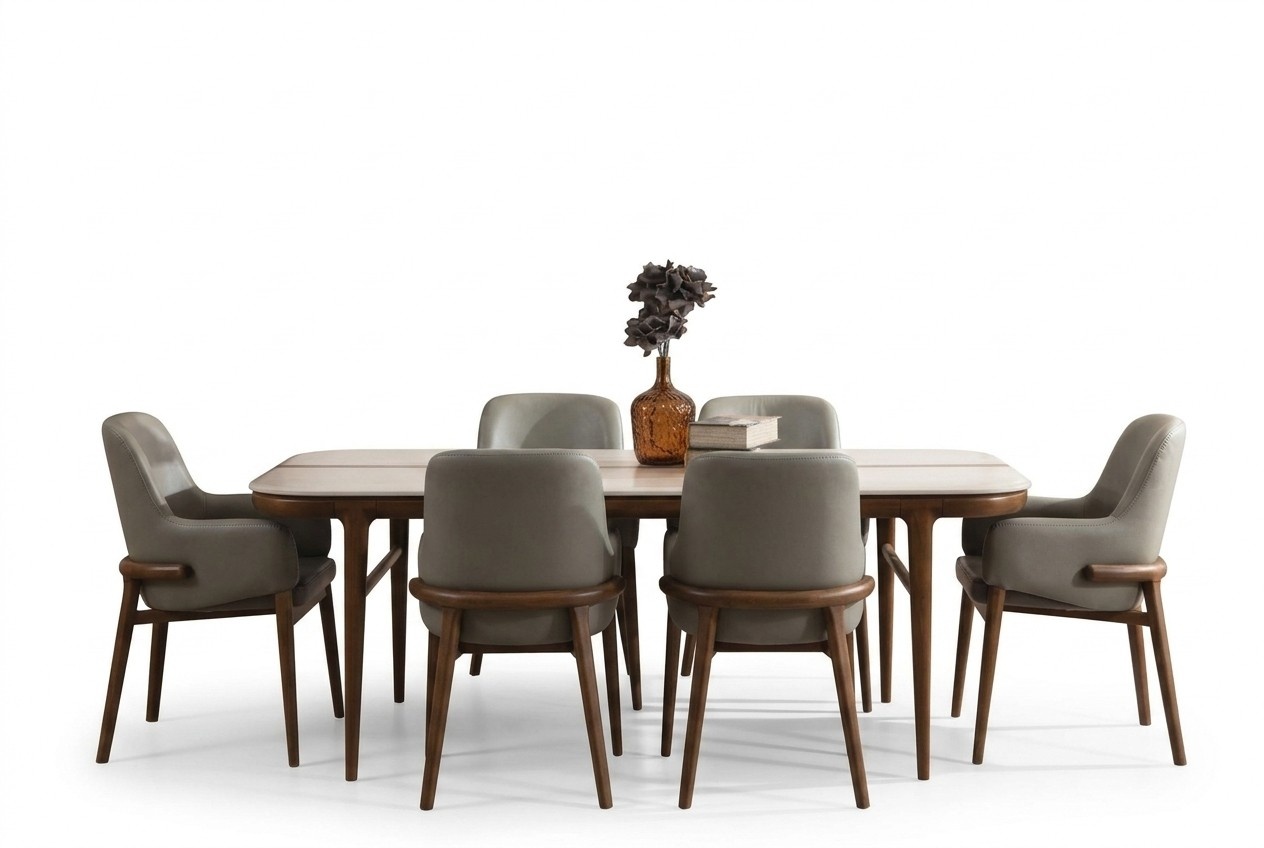 Dining room furniture wooden table designer upholstered chairs wooden feet 7-piece luxury set