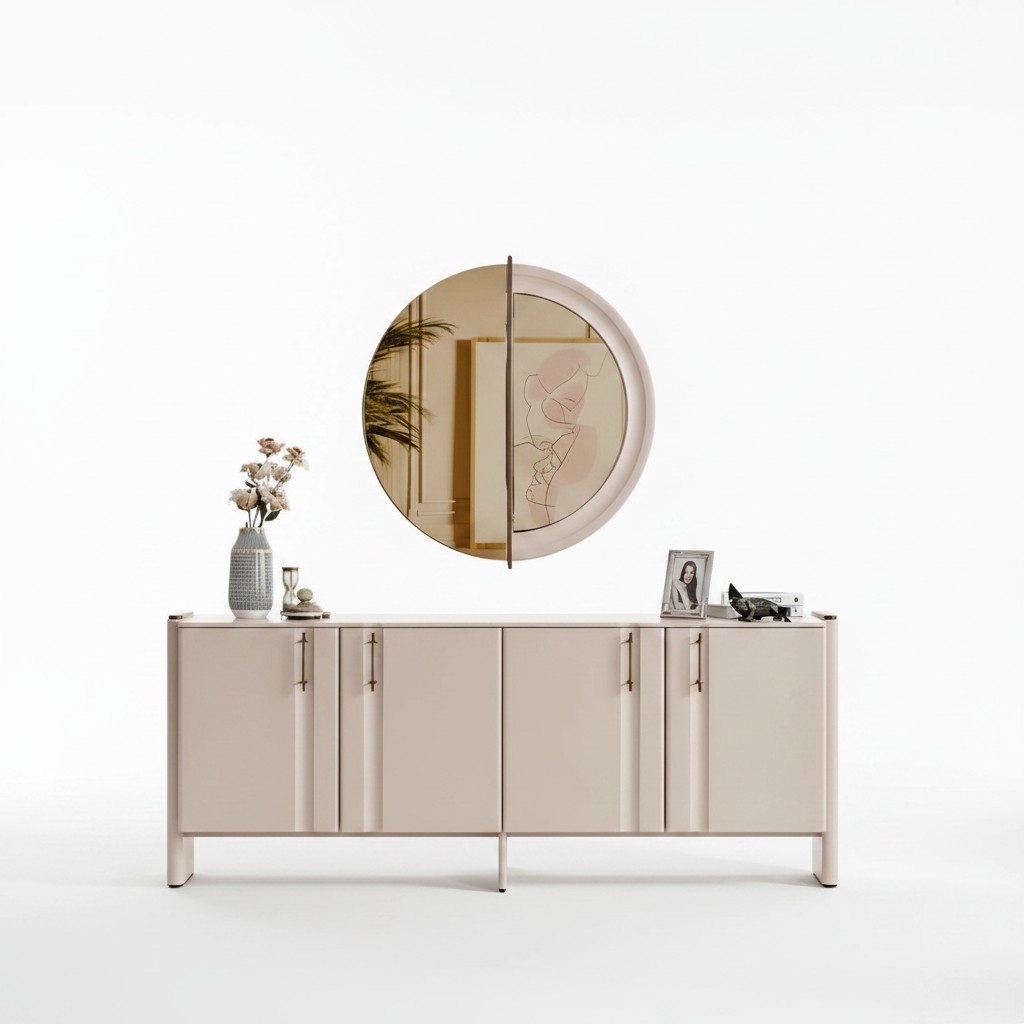 Dining room luxurious sideboard stylish glass mirror 2-piece set