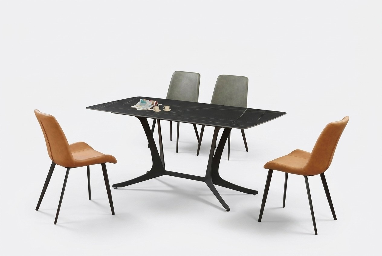 Dining room luxury table columns tables group 5 pieces. Set of armchair armchairs.