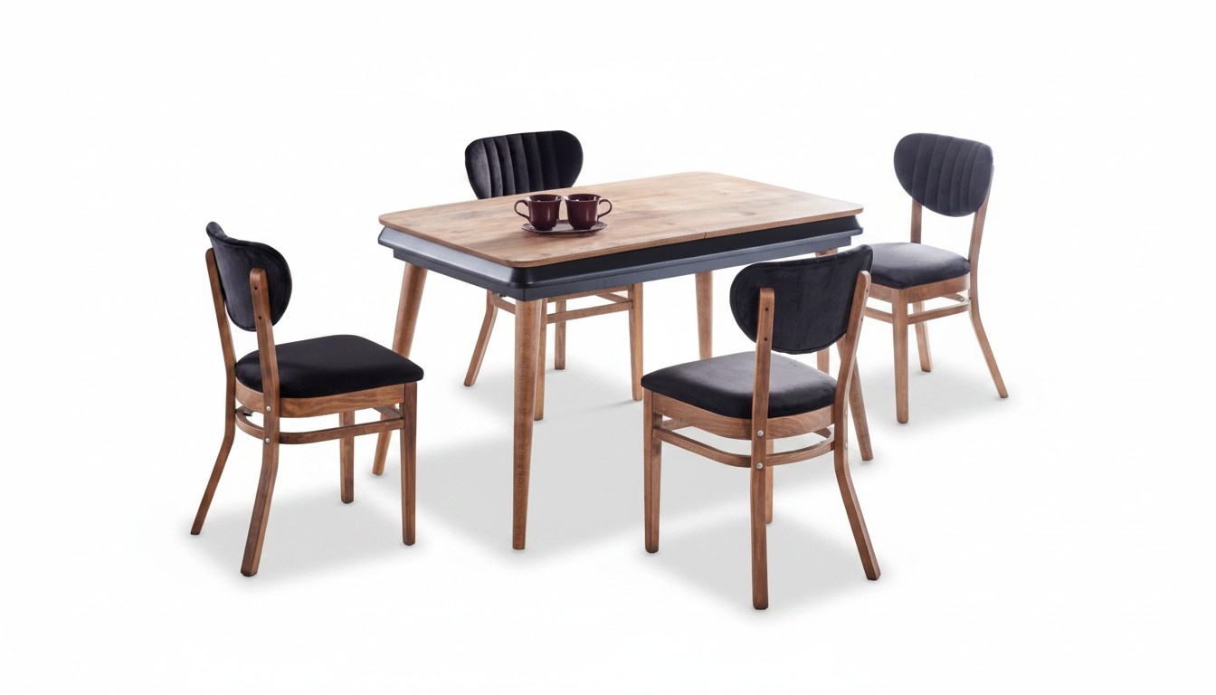 Dining room set 5 pcs. Dining table 4x chairs Modern Design Black Luxury Set