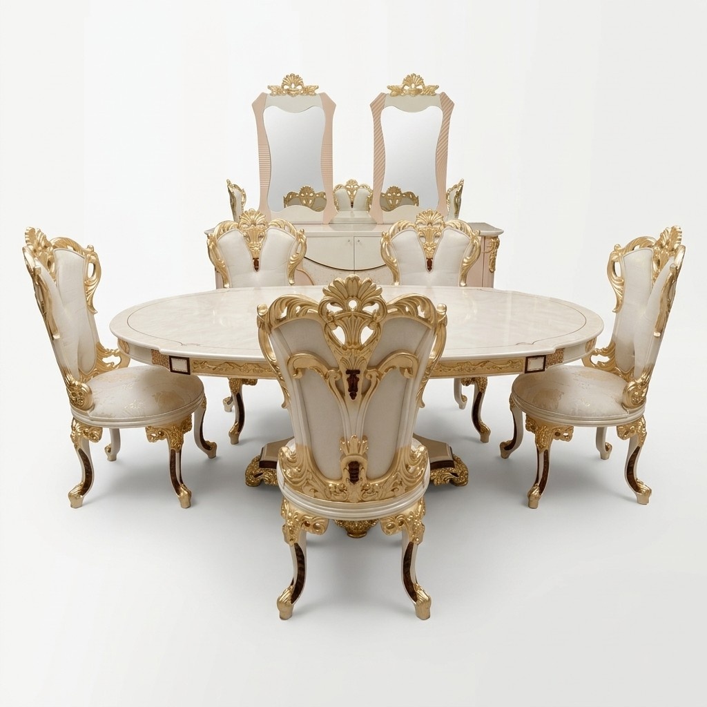 Dining Room Set 6x Chairs Dining Group Wood Upholstered Chair Luxury Chair Textile