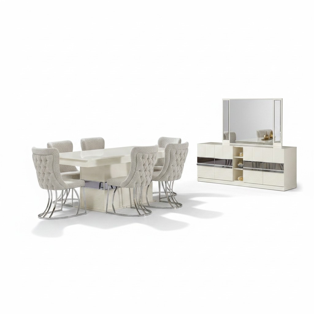 Dining room set 7-piece dining table with 6 chairs modern design luxury furniture complete.