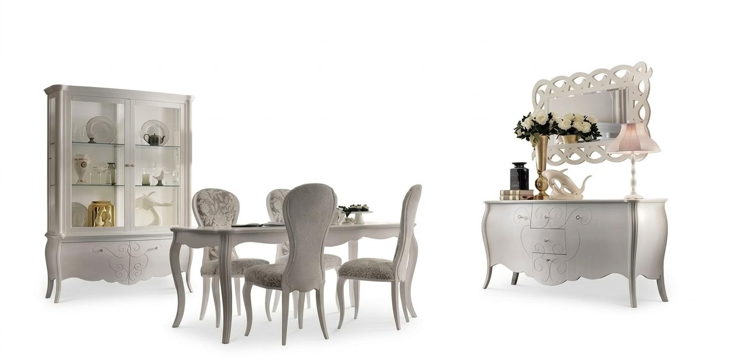 Dining Room Set 8pcs Dining Table 4x Chairs Sideboard Mirror Set White