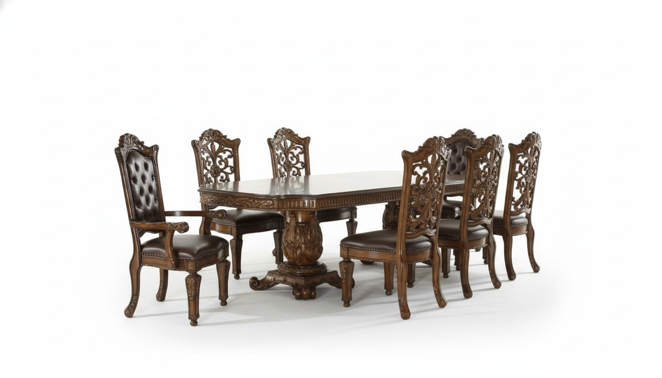 Dining Room Set 9pcs Baroque Rococo Table 8x Chairs Chair Group Wood New