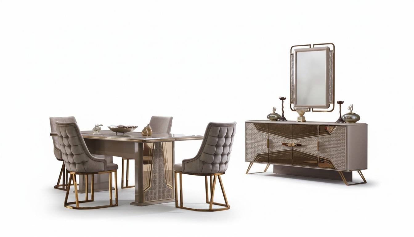 Dining room set complete dining group dining ensemble console mirror 7-piece.