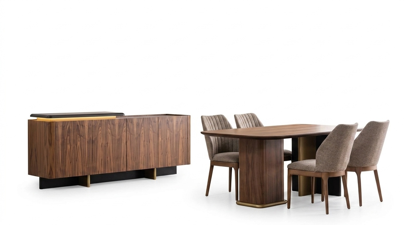 Dining room set dining group dining table chairs wood 8 pcs brown sideboard