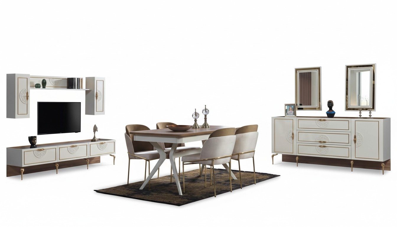 Dining room set dining table 4x chairs dresser group table 8pcs set