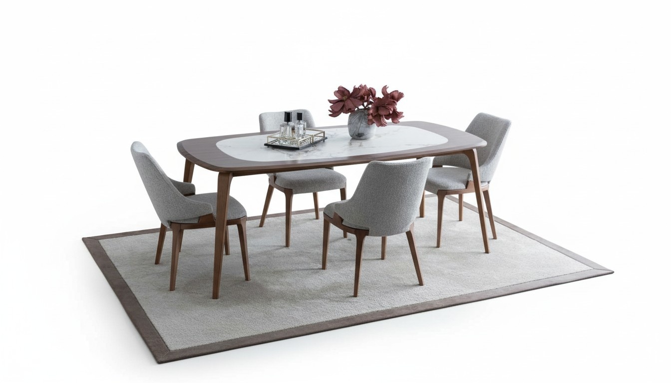 Dining room set dining table 4 chairs sideboard with mirror marble look