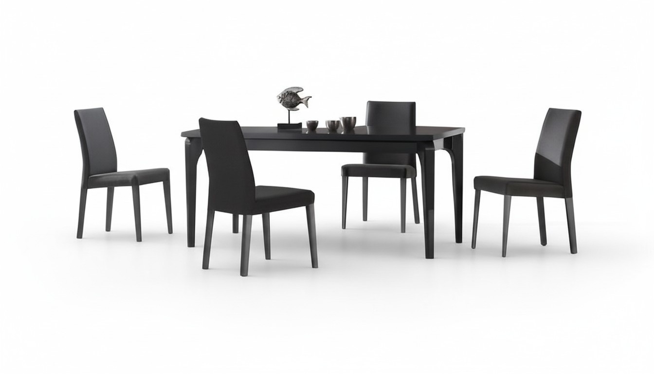 Dining room set dining table 4x chairs table upholstered chairs black stainless steel 5-piece