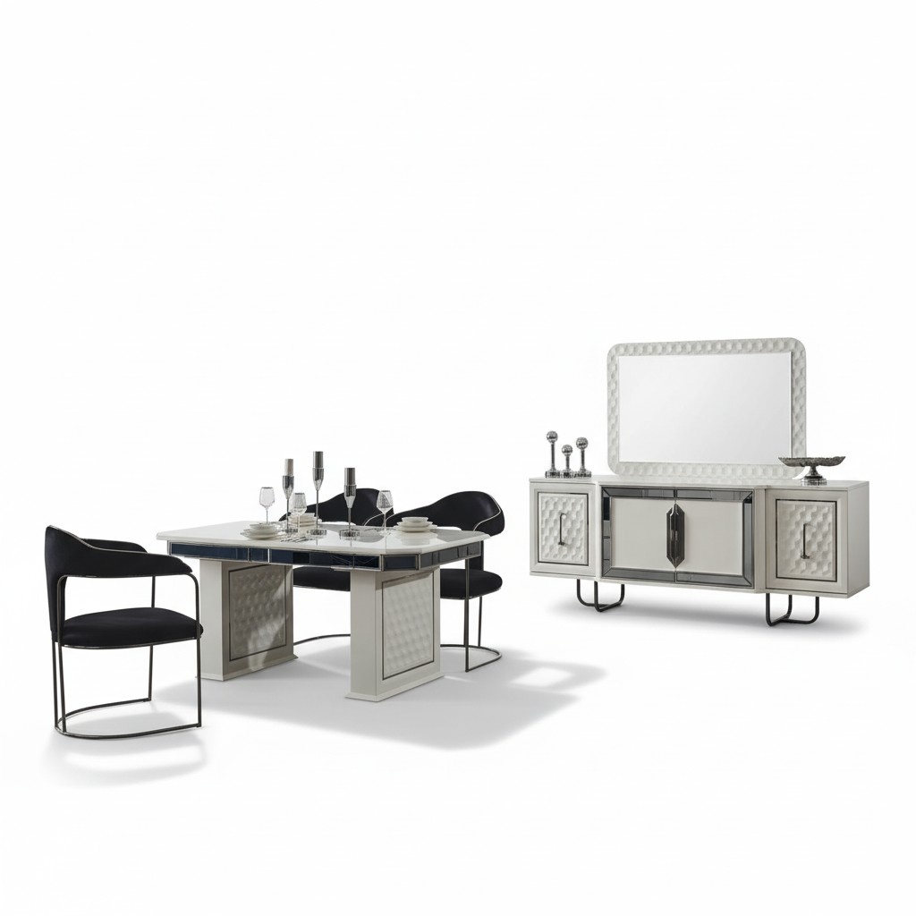 Dining room set dining table 4 chairs table armchair sideboard mirror 7 pieces.