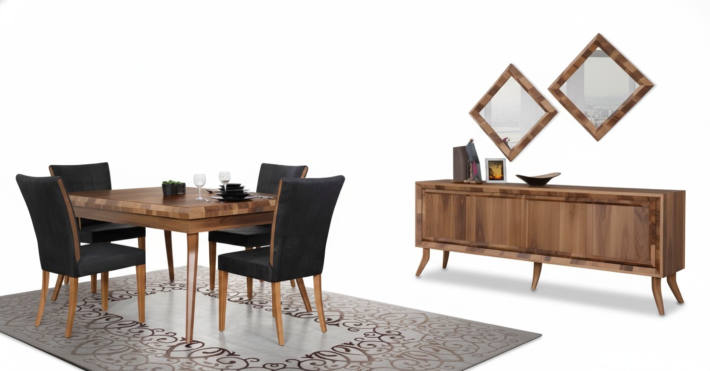 Dining room set dining table 4 chairs sideboard tables wood design group set 6 pieces