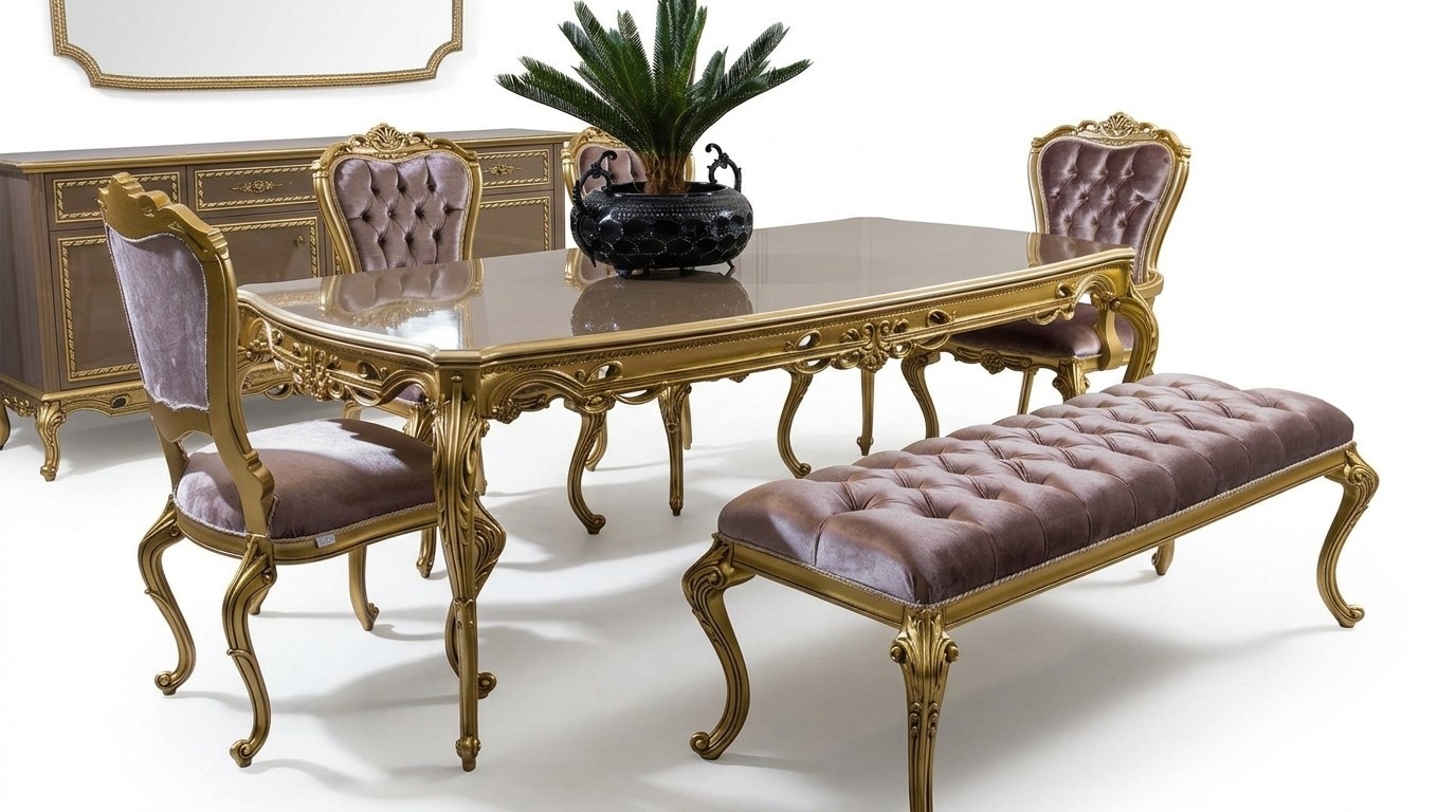 Dining Room Set Dining Table Classic Real Wood Luxury 4pcs Chair Set