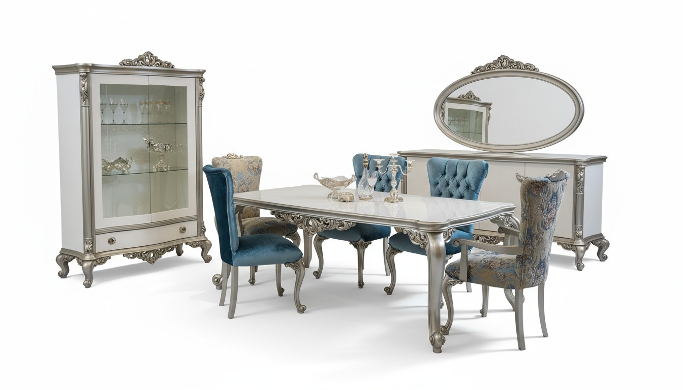 Dining Room Set Display Cabinet Table 6x Chair Commode Mirror Art Deco 10tlg