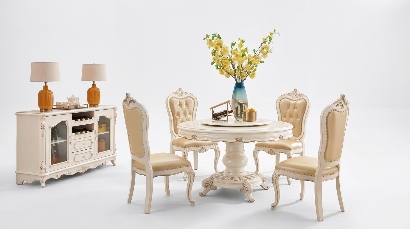 Dining room set round dining table 4x chairs Chesterfield luxury set