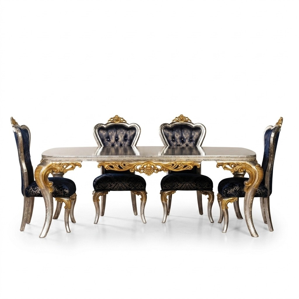 Dining room set silver gold dining set table + 4x armchair Chesterfield