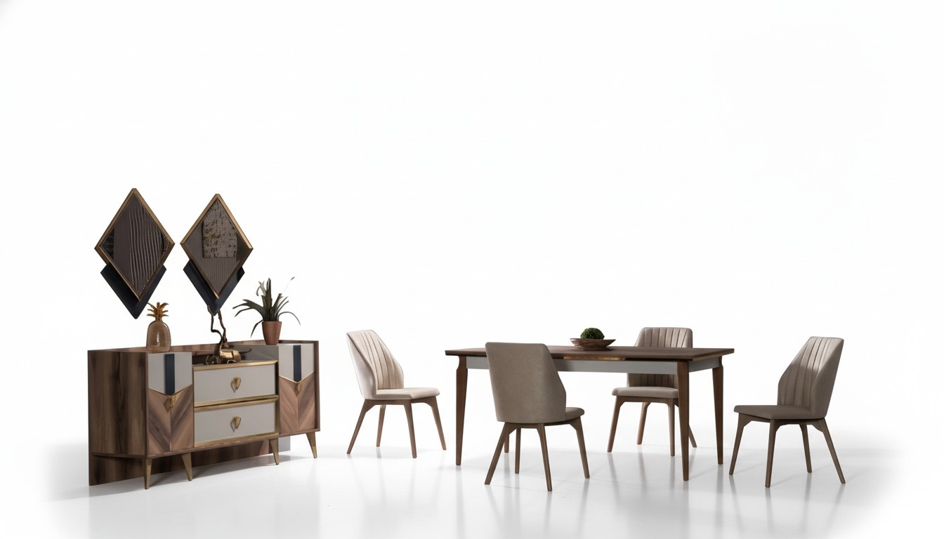 Dining room set table 4x chairs sideboard mirror luxury dining groups modern 7-piece.