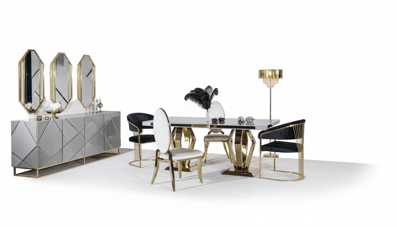 Dining room set table 4 chairs sideboard mirror 7-piece dining table set