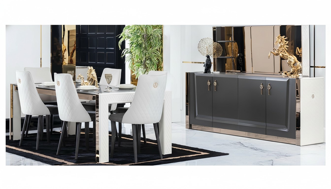 Dining Room Set Table 6x Chair Dresser Mirror Italian Style Group New
