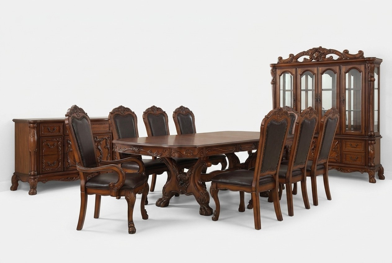Dining Room Set Table 6 Armchairs Sideboard Dresser Set Display Cabinet Wood New