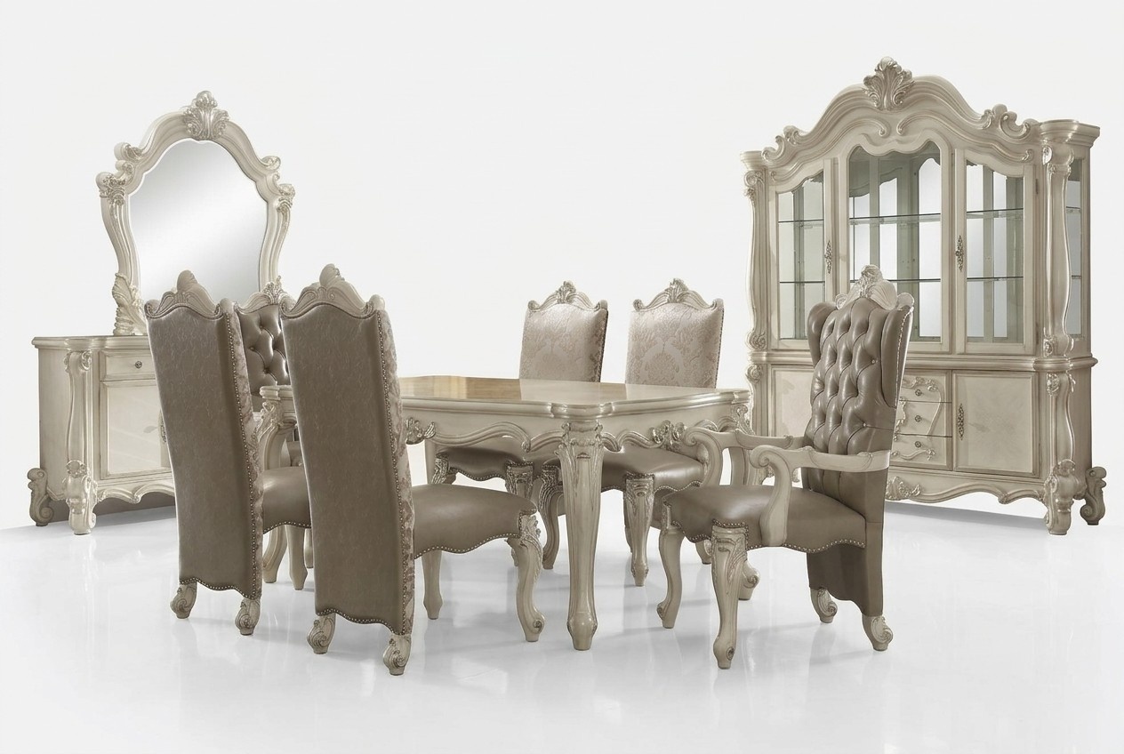 Dining Room Set Table 6x Chair Commode Mirror Baroque 9pcs Group Wood