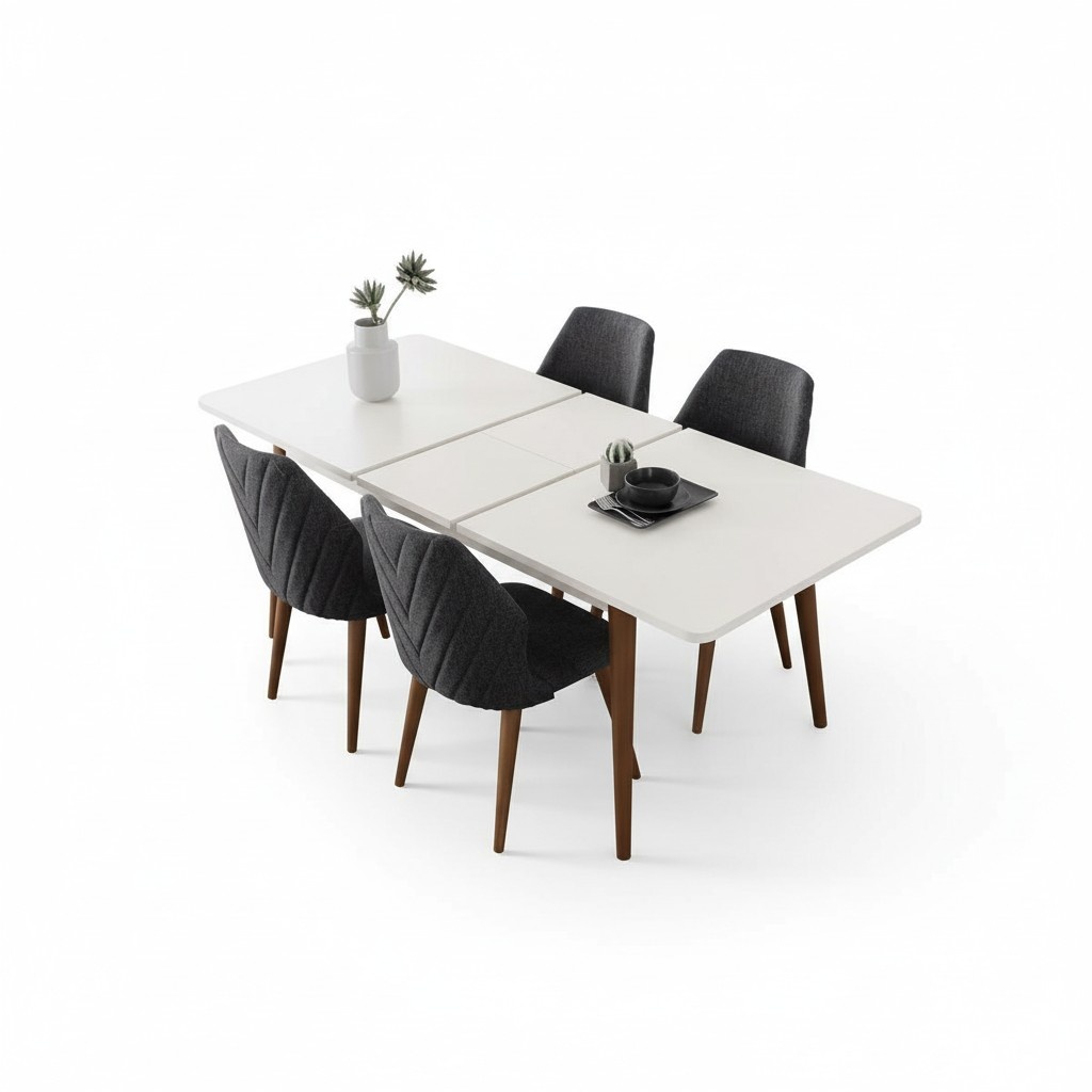 Dining Room Set White Dining Table 4x Upholstered Chairs Luxury Wooden Table 5-piece Set