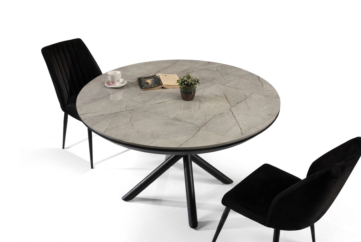 Dining room table extendable dining table round kitchen table wood gray new