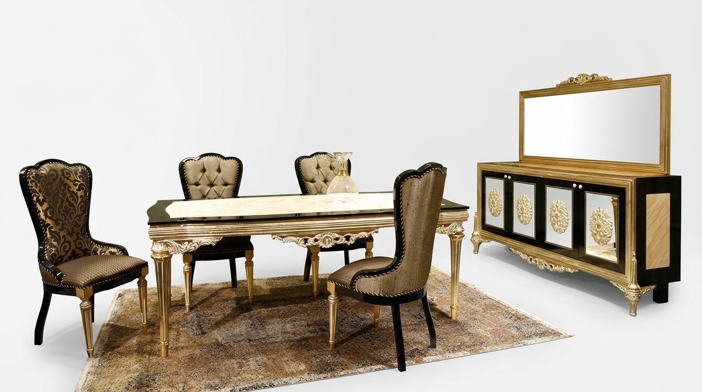 Dining set Dining room Dining table set 7 pcs Luxury Brown Noble wood