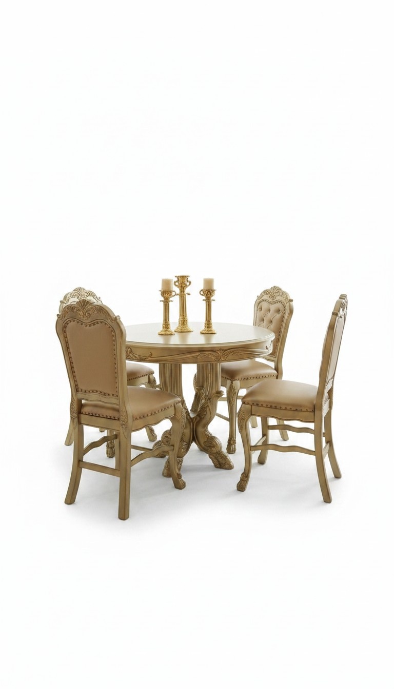 Baroque style made of real wooden set of 4x-chesterfield chairs & round table