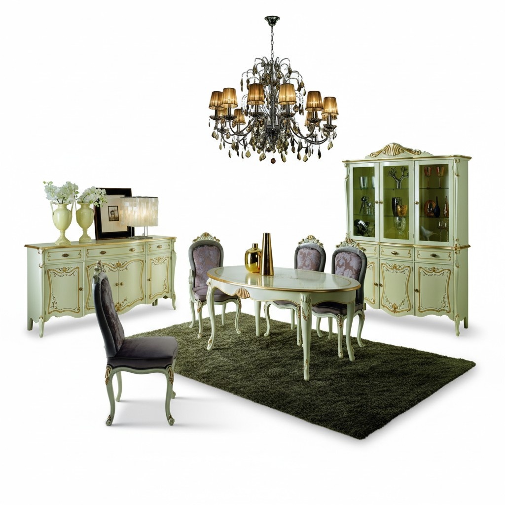 Dining table 5 chairs complete dining room set 6 pieces wood Italian furniture new