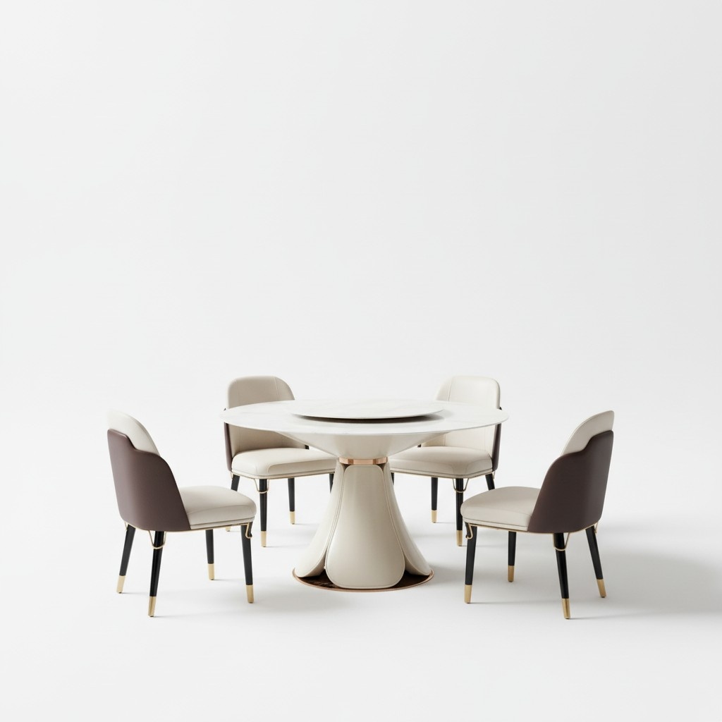 Dining table 6x chairs dining room leather table chair round modern design furniture luxury