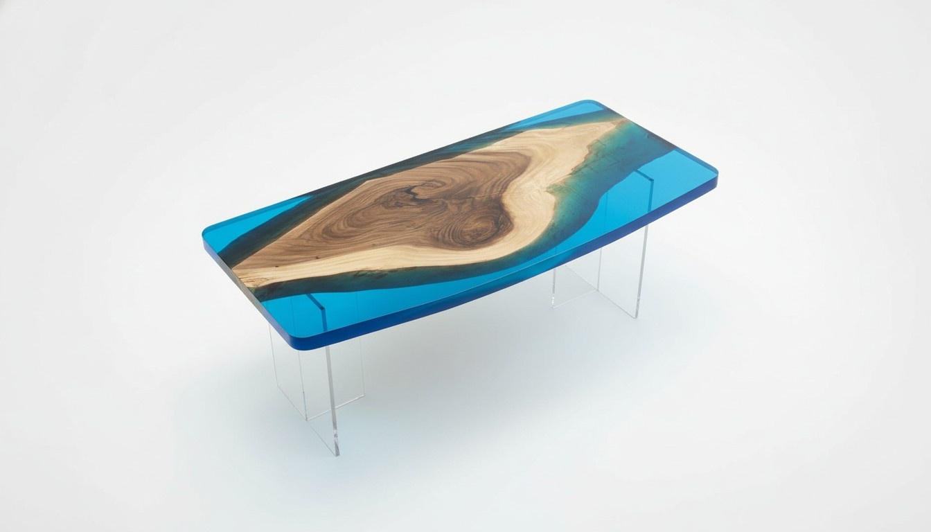 Dining Table Blue River Table Real Wood 200x90 Tables Epoxy New River Table