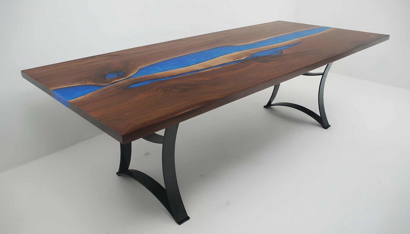 Dining Table Blue River Table Real Wood 220x90 Tables Epoxy New River Table