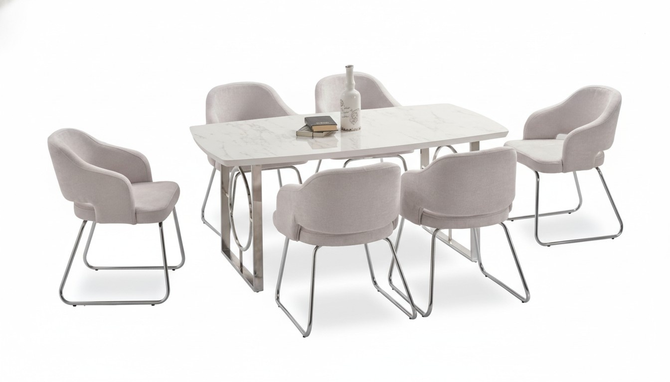 Dining table dining chair light gray rectangular wooden tabletop dining room set