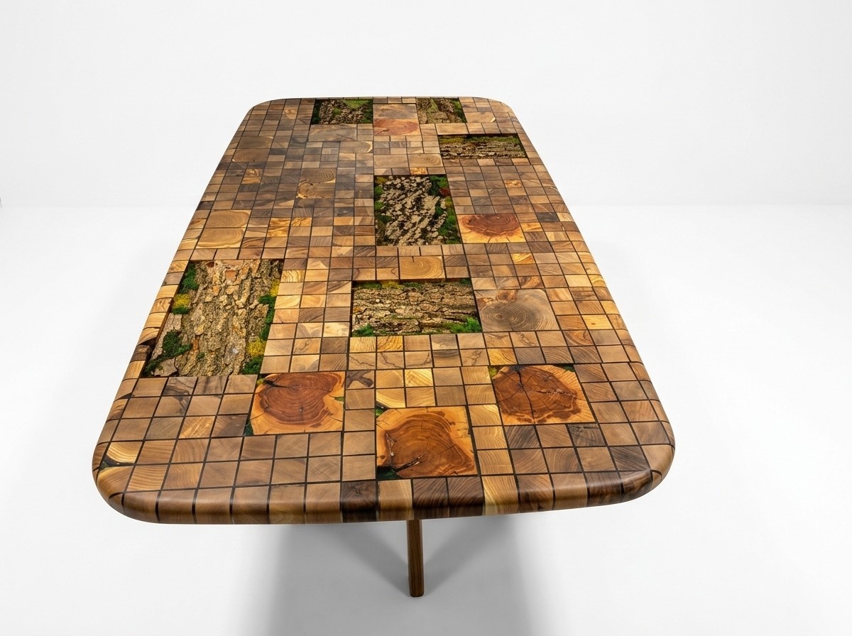 Dining table epoxy resin dining room table mosaic table 90 cm brown