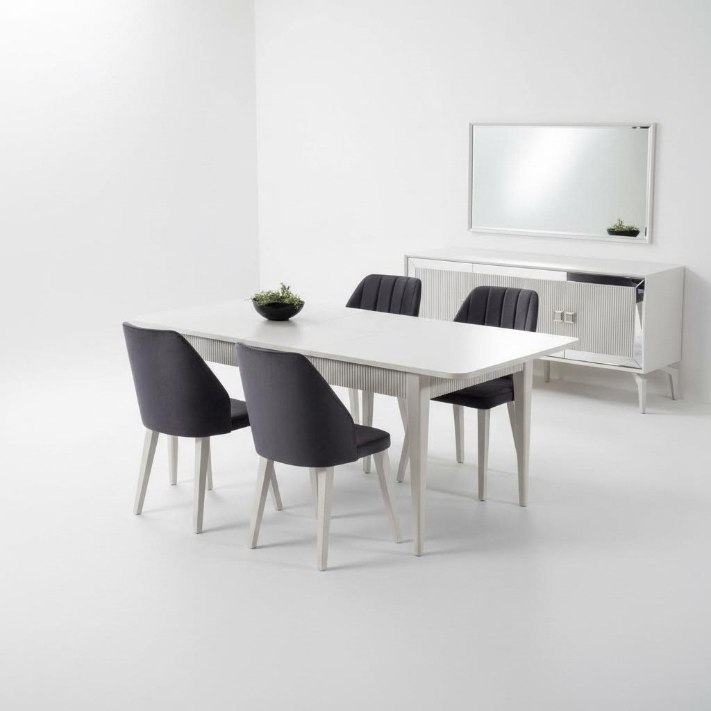 Dining Table Extendable Modern Dining Group Dining Room Set 9pcs Grey Wood