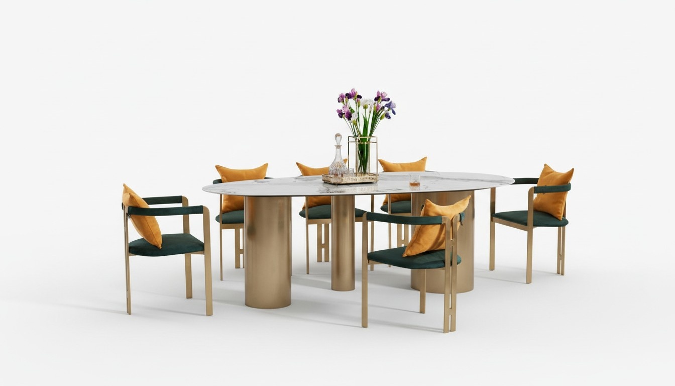 Dining table group dining set table 4x Lehn chairs furniture dining room tables leather