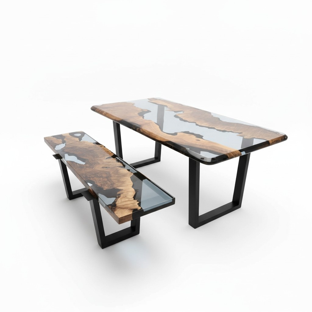 Dining Table Table Kitchen Table Modern Waterfall River Epoxy Resin Furniture New Tables