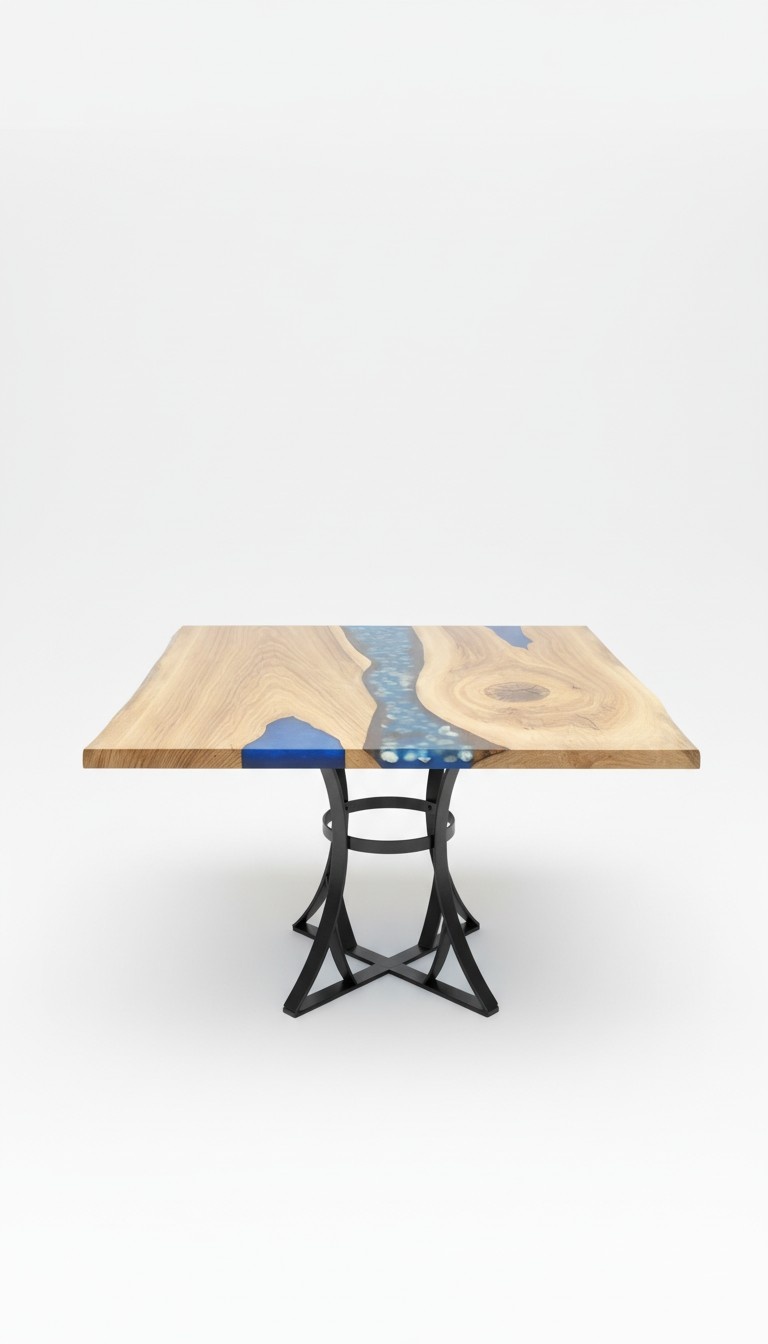 Dining Table River Table Real Wood River Table 110x110 Solid Tables Epoxy Resin