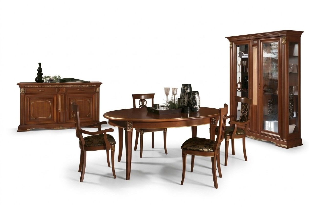 Dining Table Set Designer Tables + 4x Chair Set Real Wood Complete Set Living