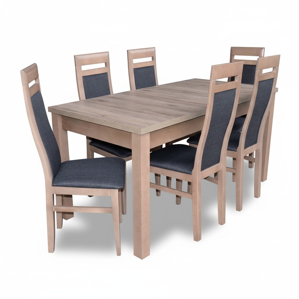 Dining table set table + 6x chairs dining room set table wood textile